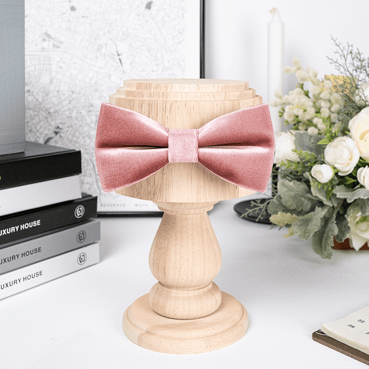 Nœud papillon en velours de couleur unie rose poudré pour homme