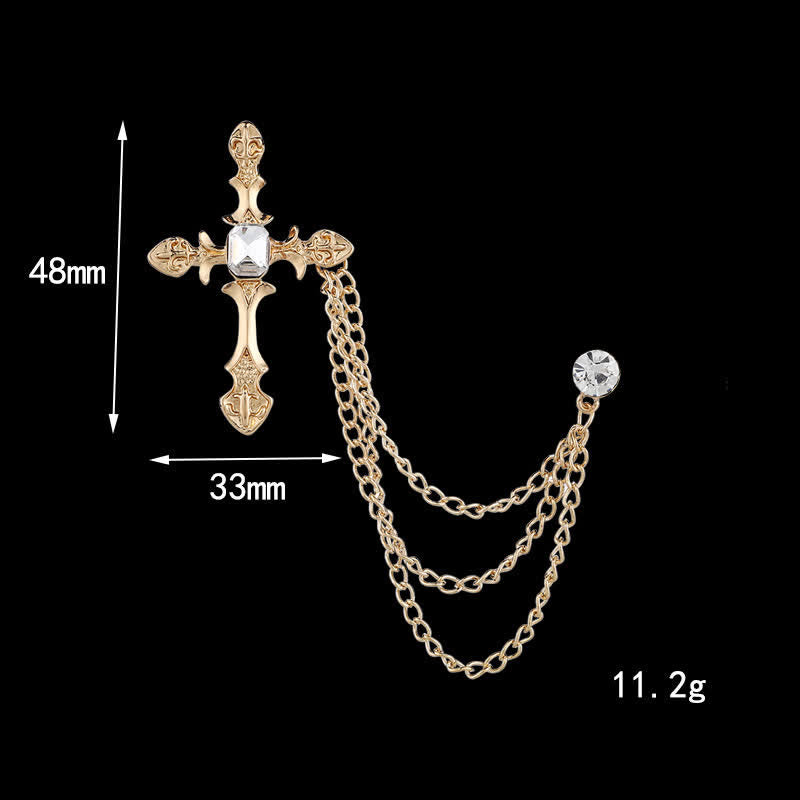 Broche classique en chaîne et cristal pour homme