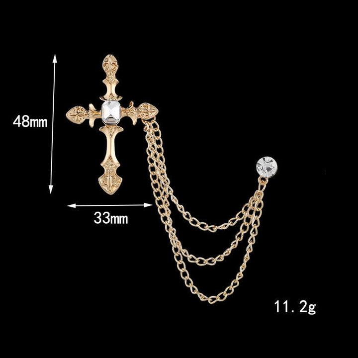 Broche classique en chaîne et cristal pour homme