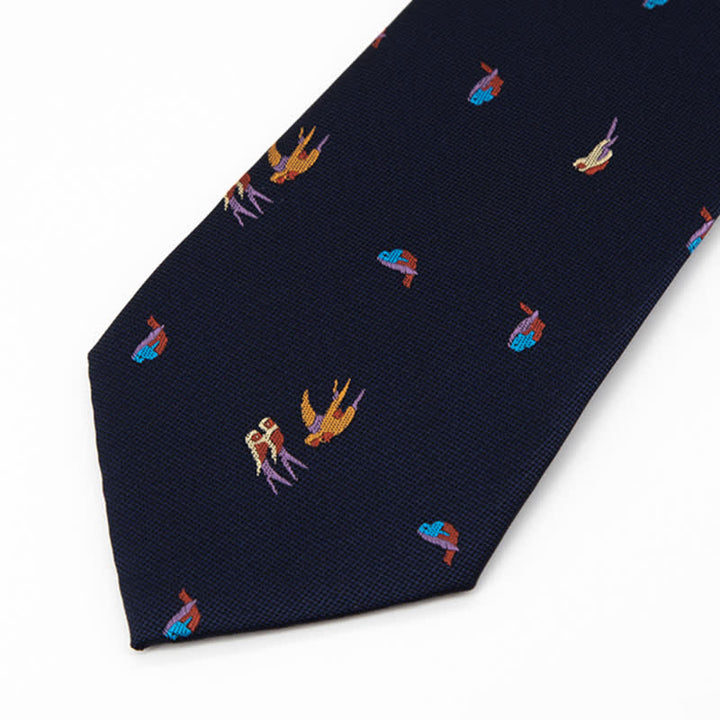 Cravate bleu foncé pour homme avec oiseaux volants colorés