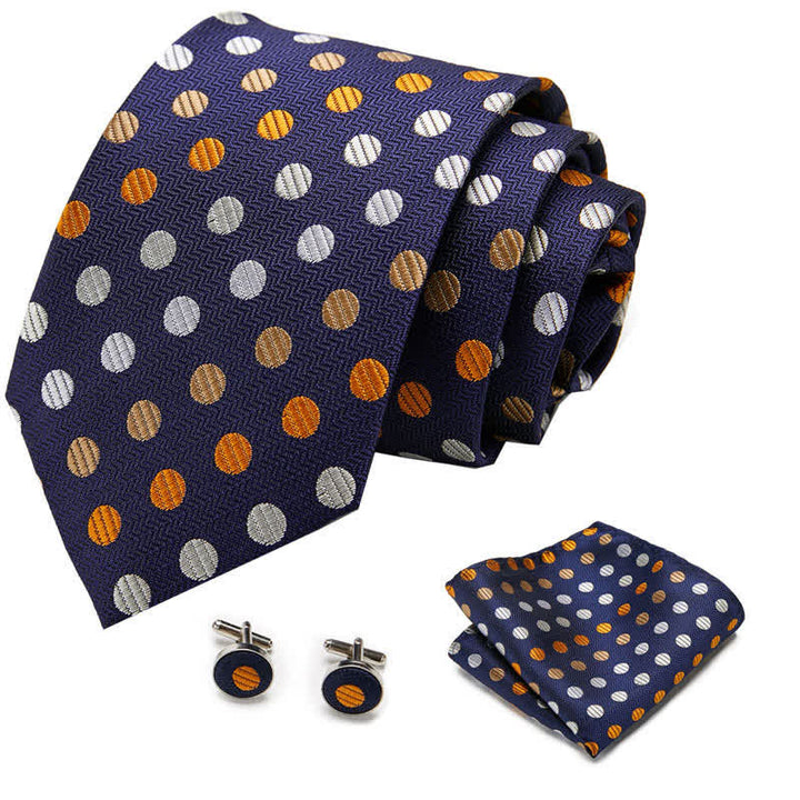 Lot de 3 cravates à pois orange et bleu marine pour homme 