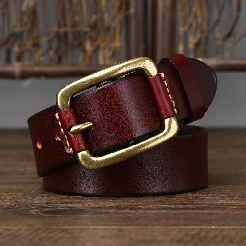 Ceinture en cuir à boucle en cuivre épais pour homme