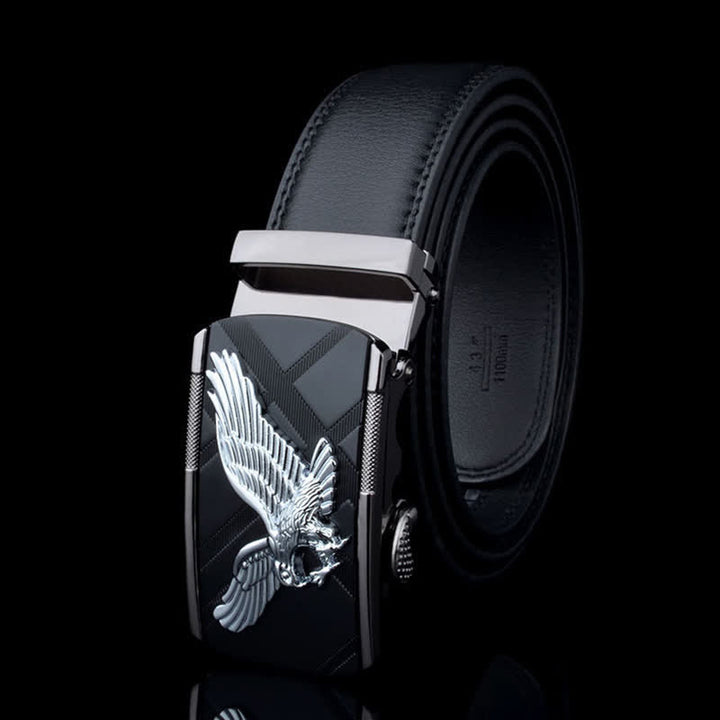 Ceinture en cuir à boucle automatique pour homme avec motif aigle animal - Argent et noir - 46 - image 6