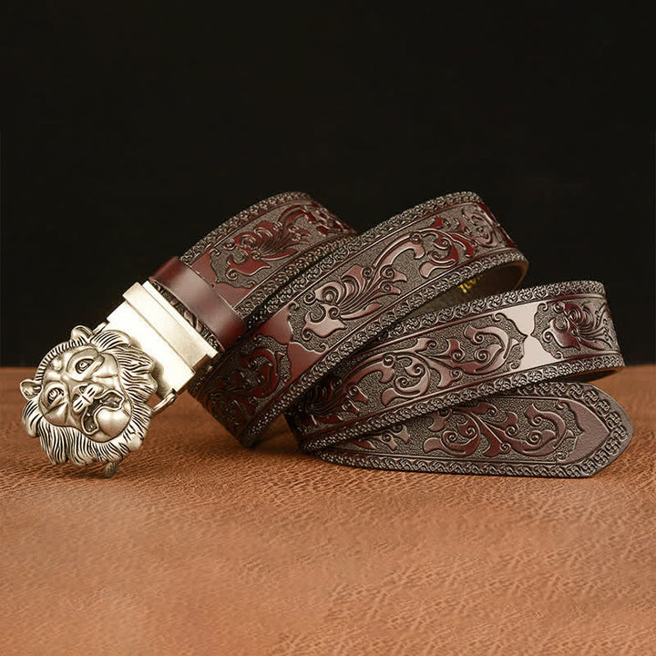 Ceinture en cuir pour homme avec tête de lion sculptée en 3D