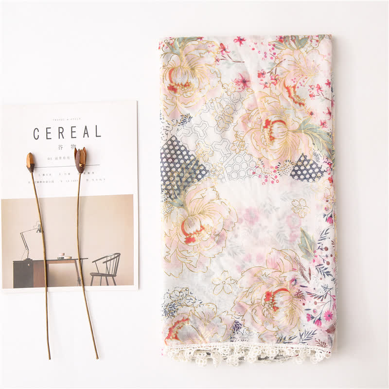 Écharpe en voile fin et dentelle florale pour femme