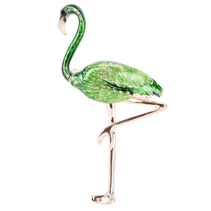 Broche flamant exotique en émail pour femme