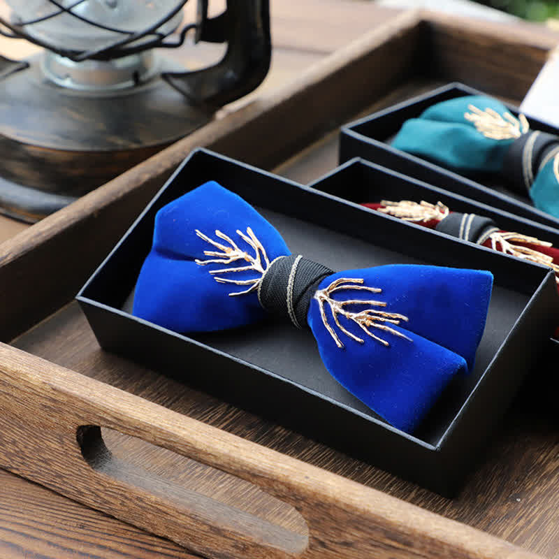 Nœud papillon en velours doré aristocratique pour homme