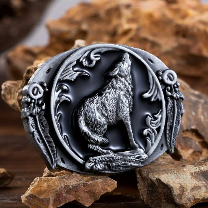 Ceinture en cuir à boucle en émail pour homme avec loup hurlant dominateur