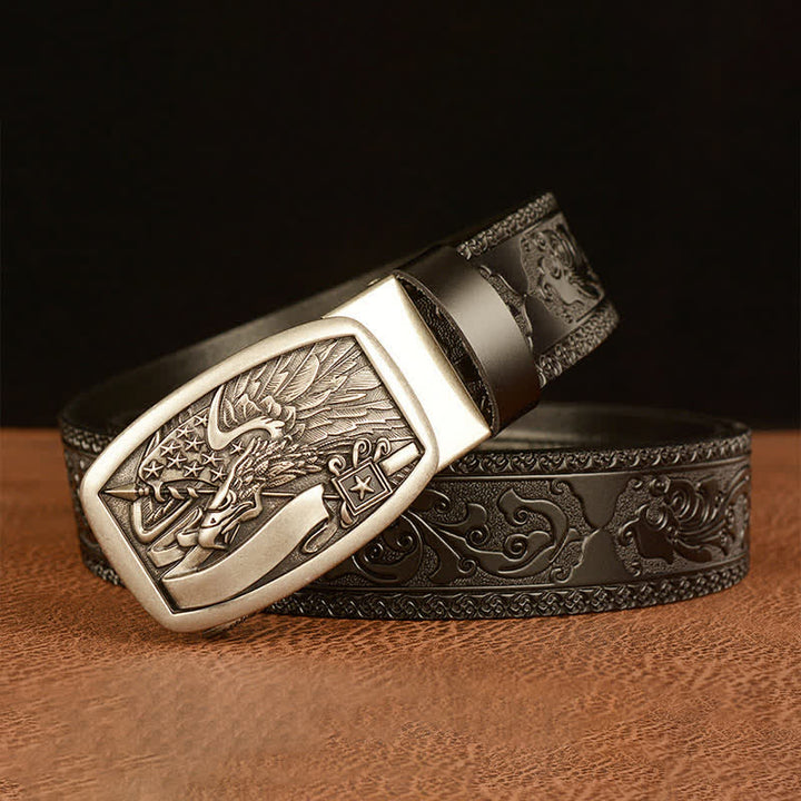 Ceinture en cuir pour homme avec drapeau américain et aigle faucon