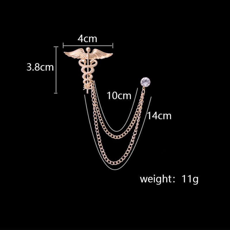 Broche en chaîne à double serpent caducée pour homme