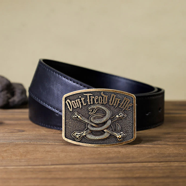 Ceinture en cuir à boucle pour homme, motif tête de mort et serpent à sonnette