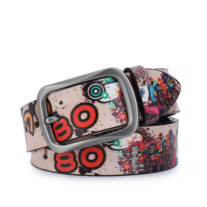Ceinture en cuir véritable à motif graffiti avec lettres de la ville rose