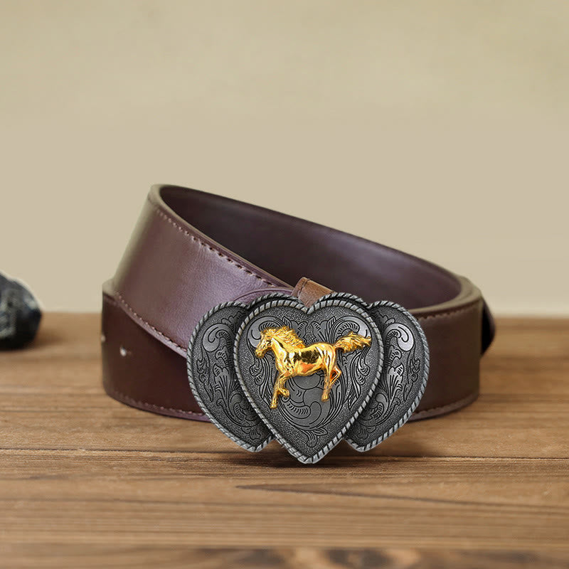 Ceinture en cuir à boucle triple en forme de cœur pour homme
