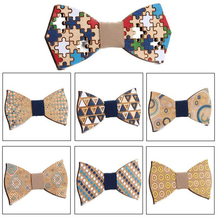 Noeud papillon en bois pour homme avec peinture de pièces de puzzle