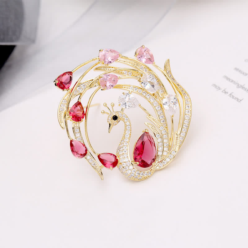 Broche phénix paon ornée pour femme