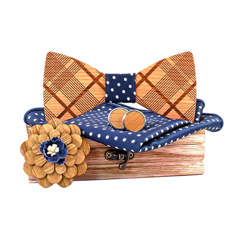 Lot de 4 nœuds papillon en bois sculpté pour homme