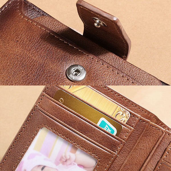 Portefeuille en cuir véritable de grande capacité avec plusieurs emplacements pour cartes et antivol RFID
