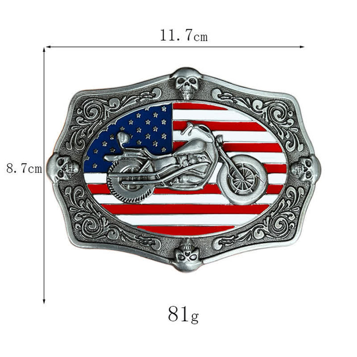 Ceinture en cuir à boucle tête de mort pour homme avec drapeau américain et moto