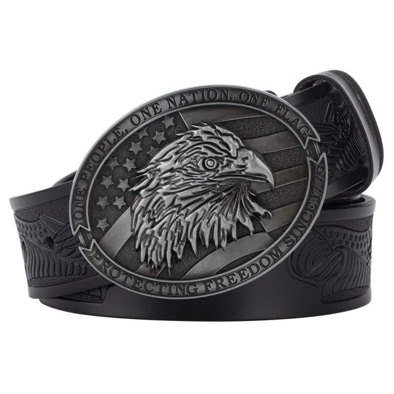 Ceinture en cuir à boucle pour homme avec tête d'aigle à tête blanche et drapeau américain