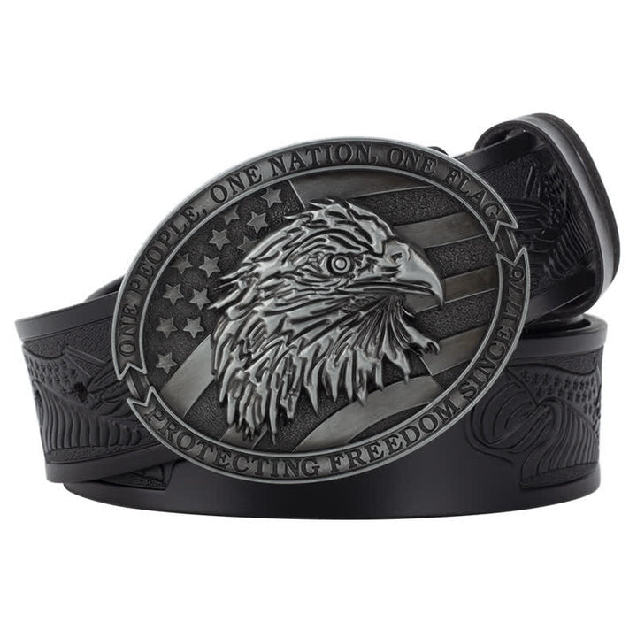 Ceinture en cuir à boucle pour homme avec tête d'aigle à tête blanche et drapeau américain