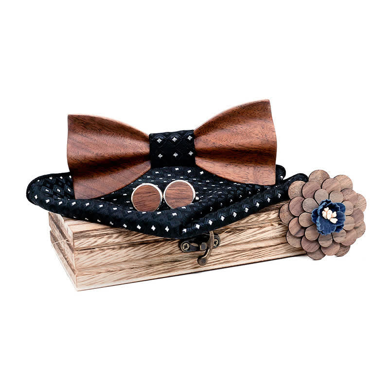 Lot de 4 noeuds papillon en bois de noyer noir pour homme
