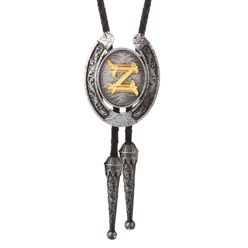 Cravate Bolo moderne avec initiales de A à Z en forme de fer à cheval de style occidental - Argent - Z - image 30