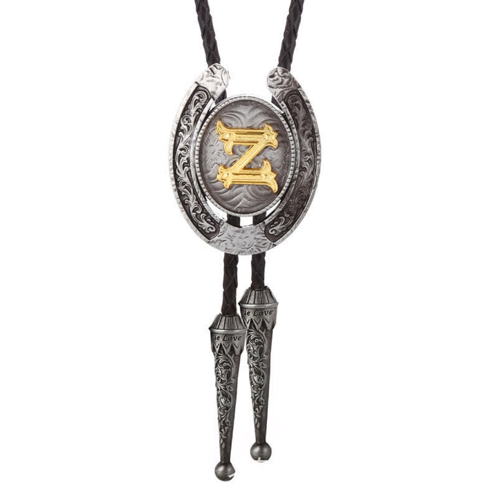 Cravate Bolo moderne avec initiales de A à Z en forme de fer à cheval de style occidental - Argent - Z - image 30