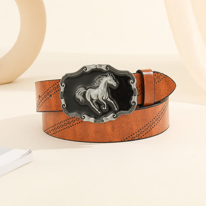 Ceinture en cuir classique argentée pour homme avec boucle en forme de cheval au galop