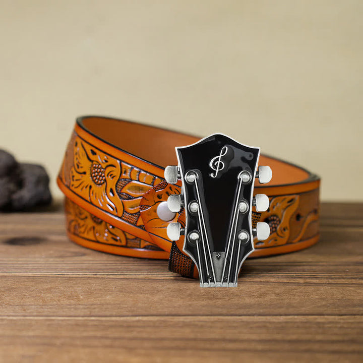Ceinture en cuir avec boucle de tête de guitare musicale DIY pour homme