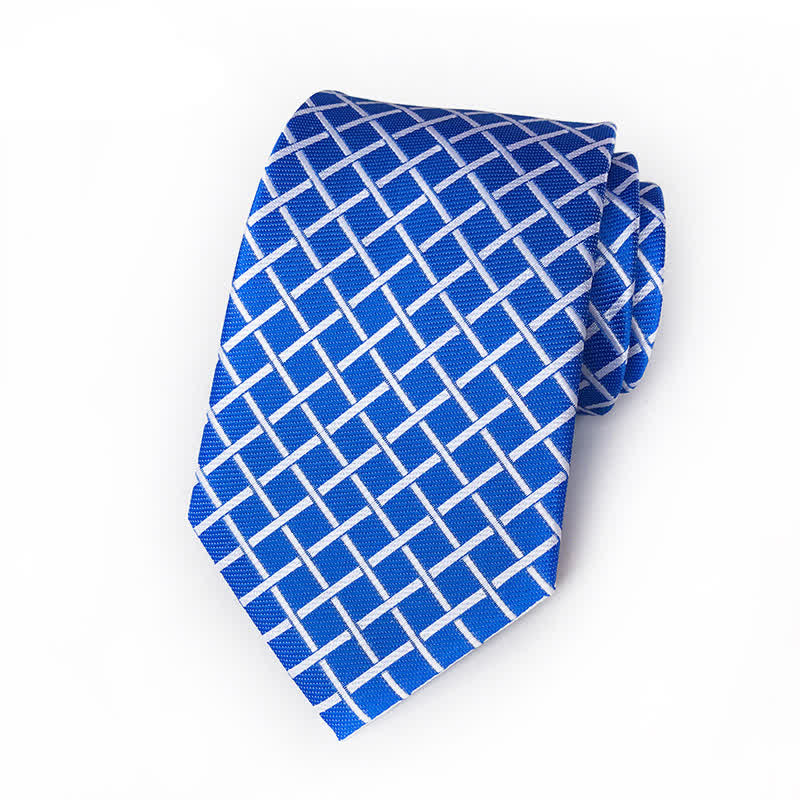 Cravate tissée brillante à carreaux pour homme - Bleu - image 2