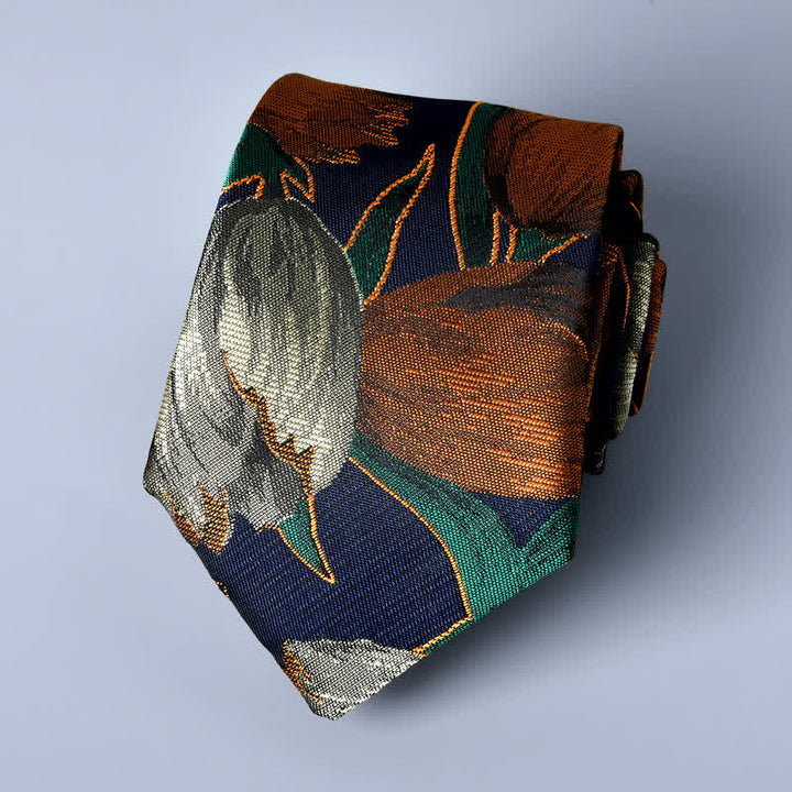 Cravate élégante à motif tulipe floral pour homme Navy &amp; Peru