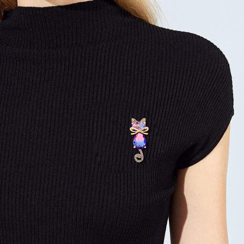 Broche en strass pour femme en forme de chaton mignon
