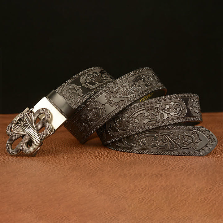 Ceinture en cuir pour homme avec boucle en forme de médaillon serpent