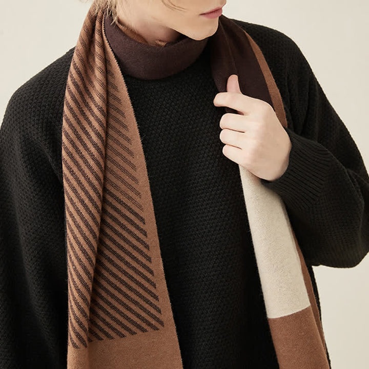 Écharpe en pure laine à rayures contrastées pour homme