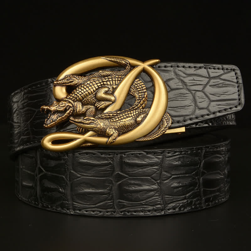 Ceinture en cuir à motif alligator avec boucle en crocodile pour homme