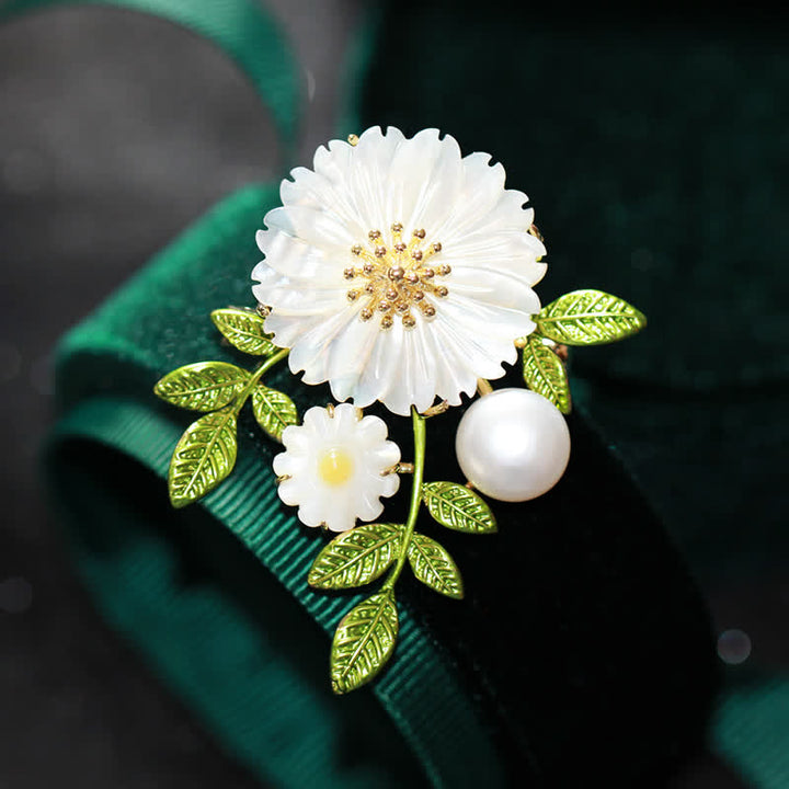 Broche romantique en forme de marguerite et de perles pour femme