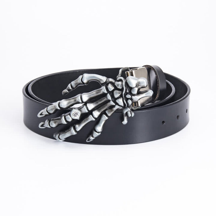 Ceinture en cuir pour homme avec motif main de squelette et punk rock