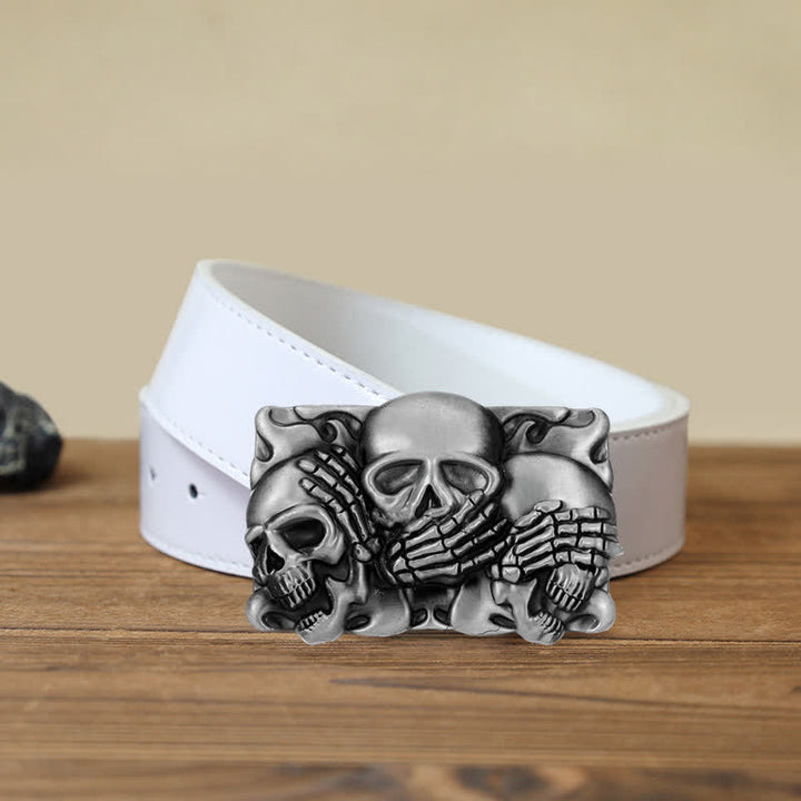 Ceinture en cuir à boucle pour homme avec tête de mort et rire horrible