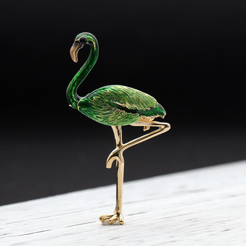 Broche flamant exotique en émail pour femme