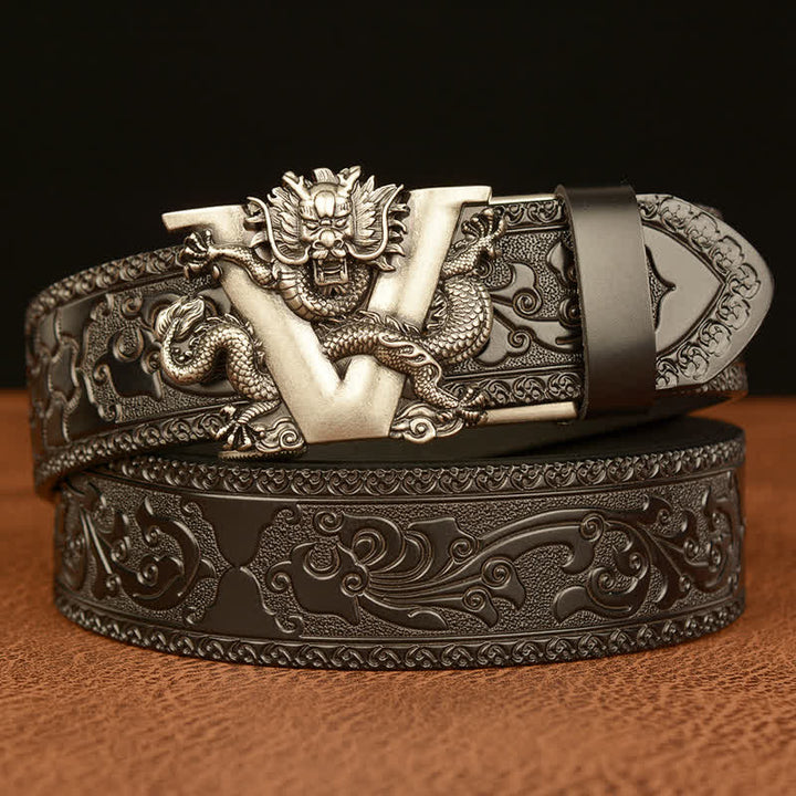 Ceinture en cuir avec motif dragon en relief et lettre V pour homme