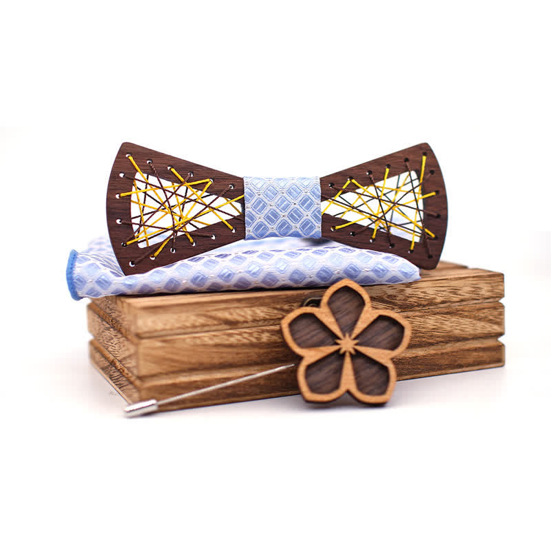 Ensemble de 3 nœuds papillon en bois tissés et brodés pour hommes