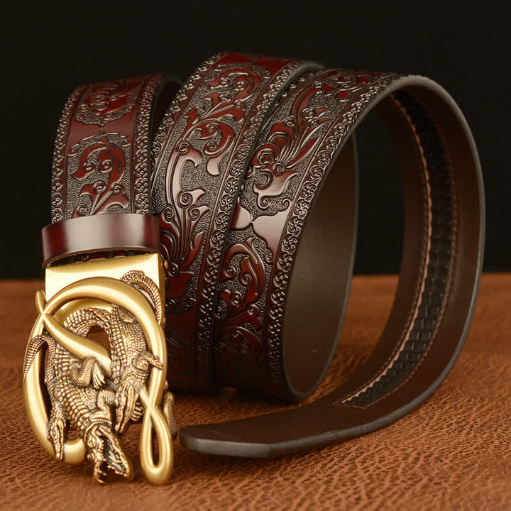 Ceinture en cuir gaufré avec boucle crocodile pour homme