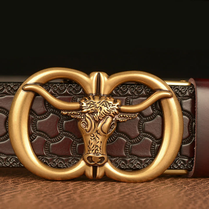Ceinture en cuir avec boucle tête de taureau pour homme