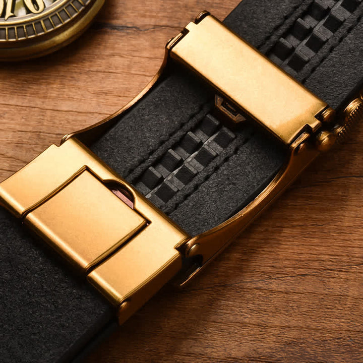Ceinture en cuir à boucle automatique pour homme avec motif rhinocéros debout