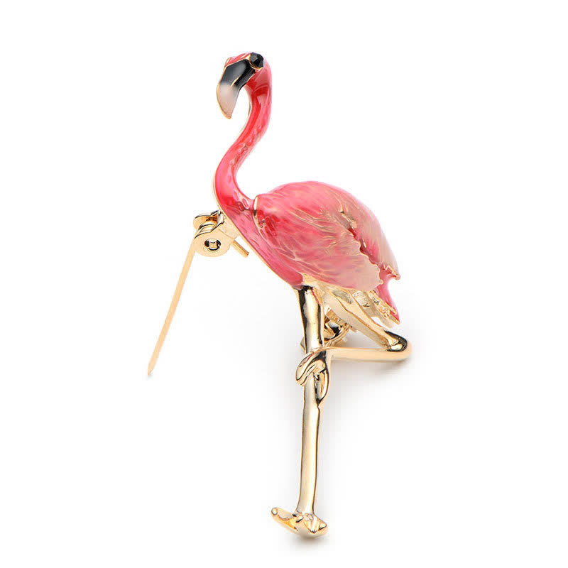 Broche flamant exotique en émail pour femme