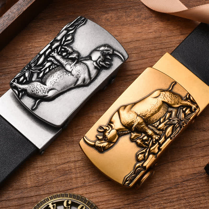 Ceinture en cuir à boucle automatique pour homme avec motif rhinocéros debout