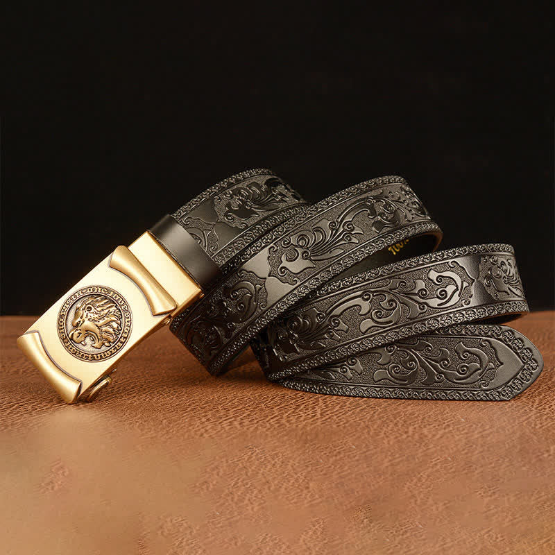 Ceinture en cuir tête de lion punk pour homme