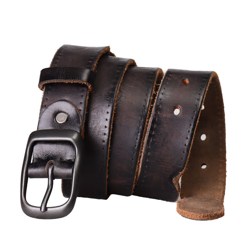 Ceinture en cuir vieilli style western pour homme - Noir - 44 - image 9
