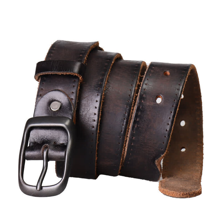 Ceinture en cuir vieilli style western pour homme - Noir - 44 - image 9