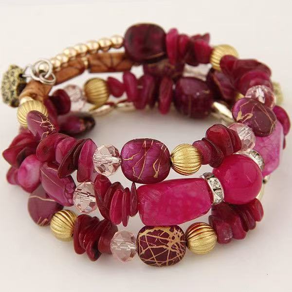 Bracelet vintage bohème multicouche en perles de cristal d'agate turquoise et de cristal, - Rose - image 6